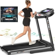 SYTIRY Folding Treadmill with 10'' HD TV Touchscreen, Manual Incline Treadmill with 3.25HP Brushless Motorand WiFi Connection Bluetooth Speakers, Speed Range 0.5-9 mph, 3D Virtual Sports Scene