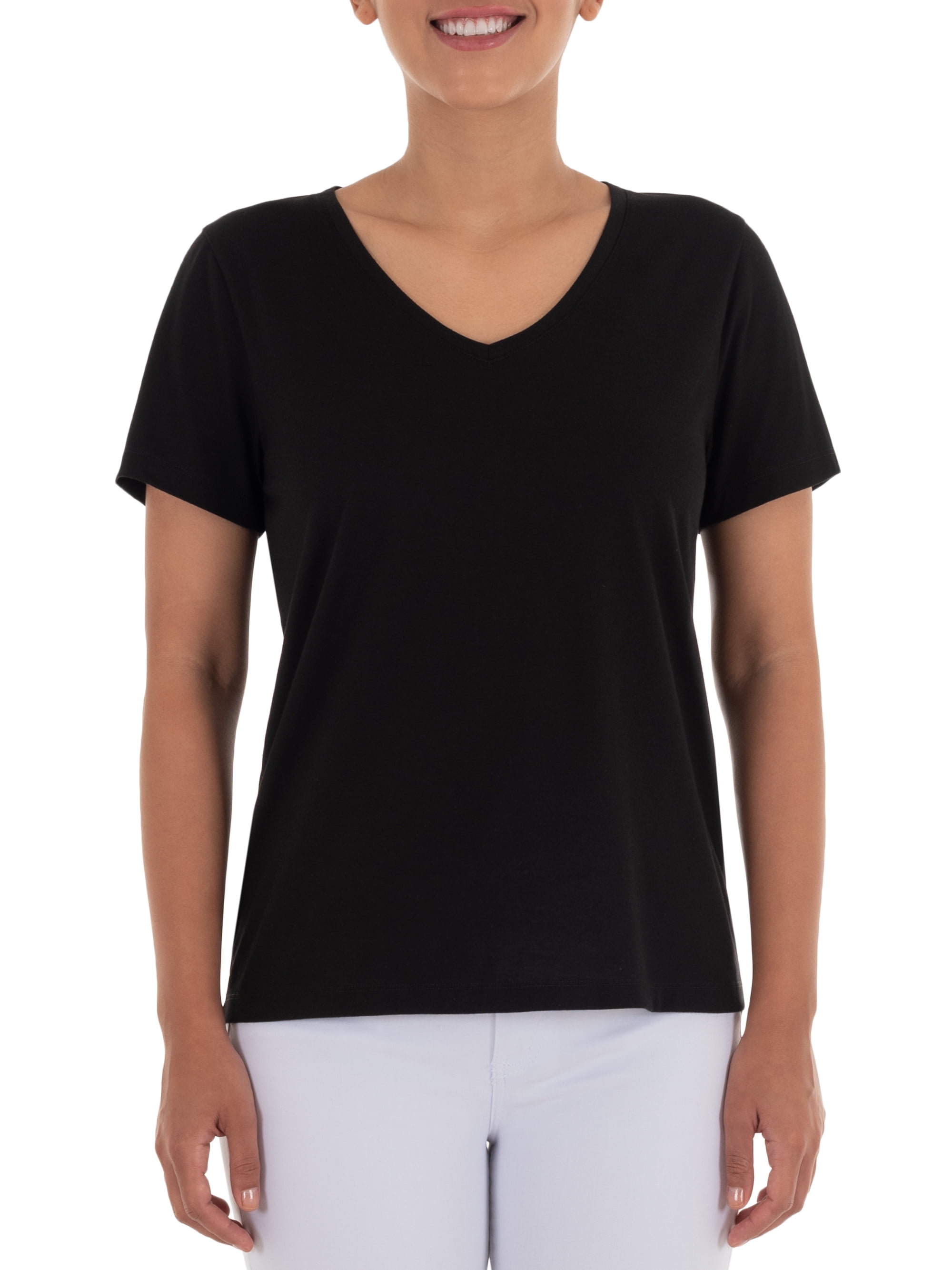 Time and Tru Women's Pima Cotton Blend V Neck Tee, 2-Pack, Sizes XS-XXXL