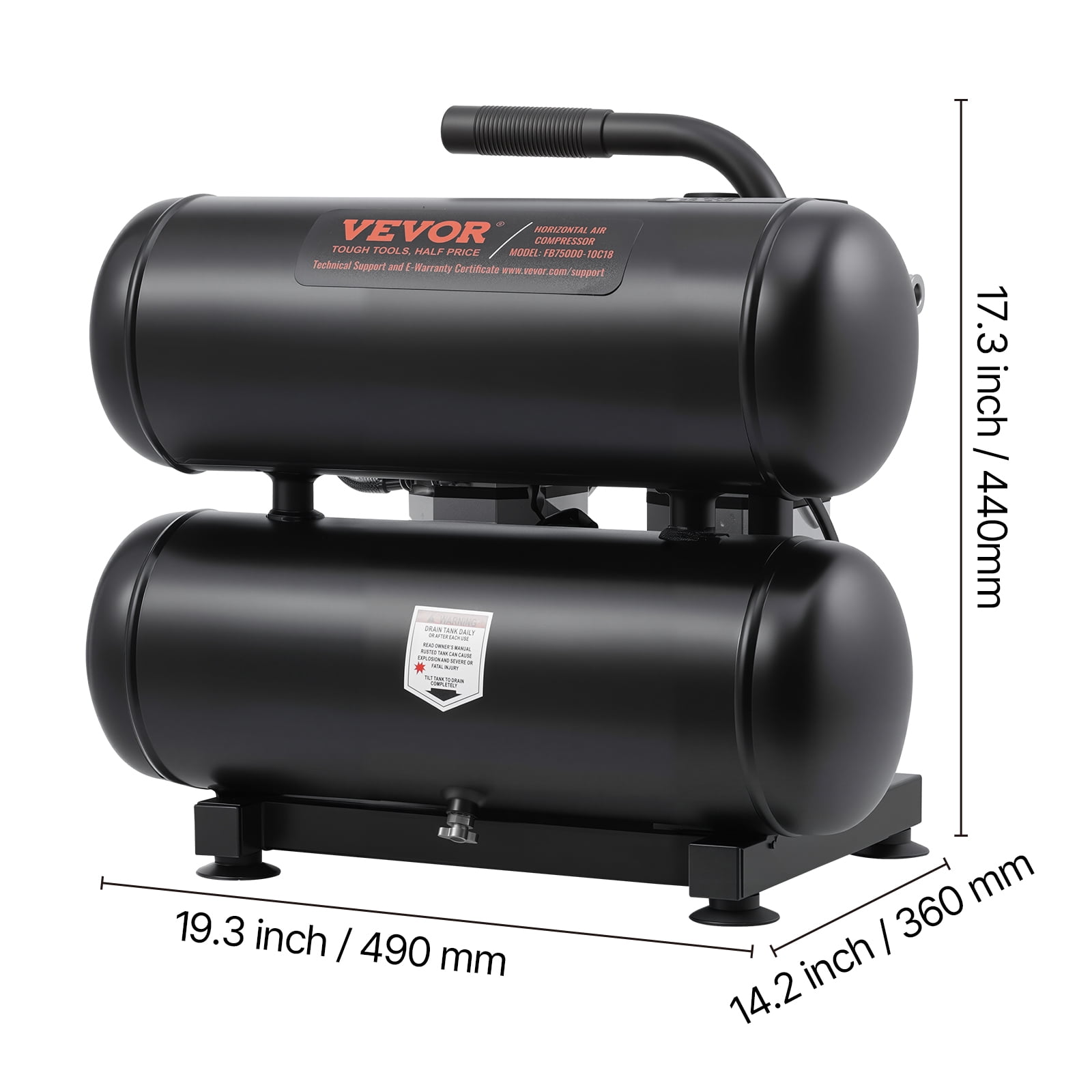 VEVOR Air Compressor, 4.6 Gallon Steel Tank, 1HP 2.2 CFM@90 PSI Oil Free Air Compressor & Max. 120PSI Pressure, 80dB Ultra Quiet Portable Compressor, for Auto Repair, Tire Inflation, Spray Painting