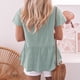 thumbnail image 3 of Blusa de manga corta con cuello en V para mujer, blusa holgada de color puro con botones y dobladillo con volantes, Tops para fiesta, verde, XXL, 3 of 5
