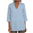 thumbnail image 1 of Vestidos Casuales Para Mujer, Blusas De Mujer De Moda Blusa holgada de lino con cuello en V, manga tres cuartos y botones decorativos para mujer., 1 of 6
