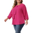 thumbnail image 4 of Agnes Orinda Women's Plus Size St. Patrick's Day  Round Neck Tie Front Ruffle Chiffon Work Blouses 2X Hot Pink, 4 of 6