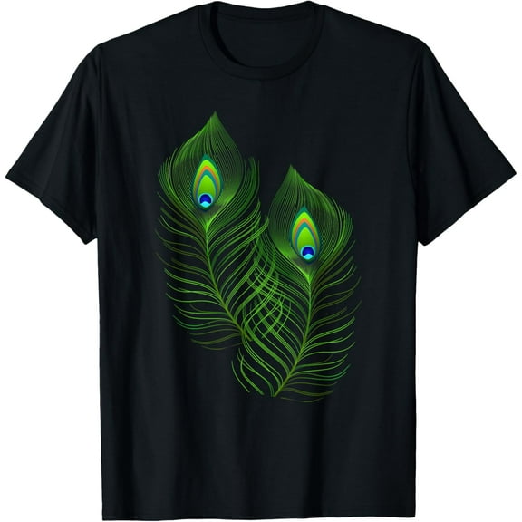 Yellow Peacock Feathers Funny Birds Animal Lover Graphic T-Shirt men and women can wear, black, white, gifts.
