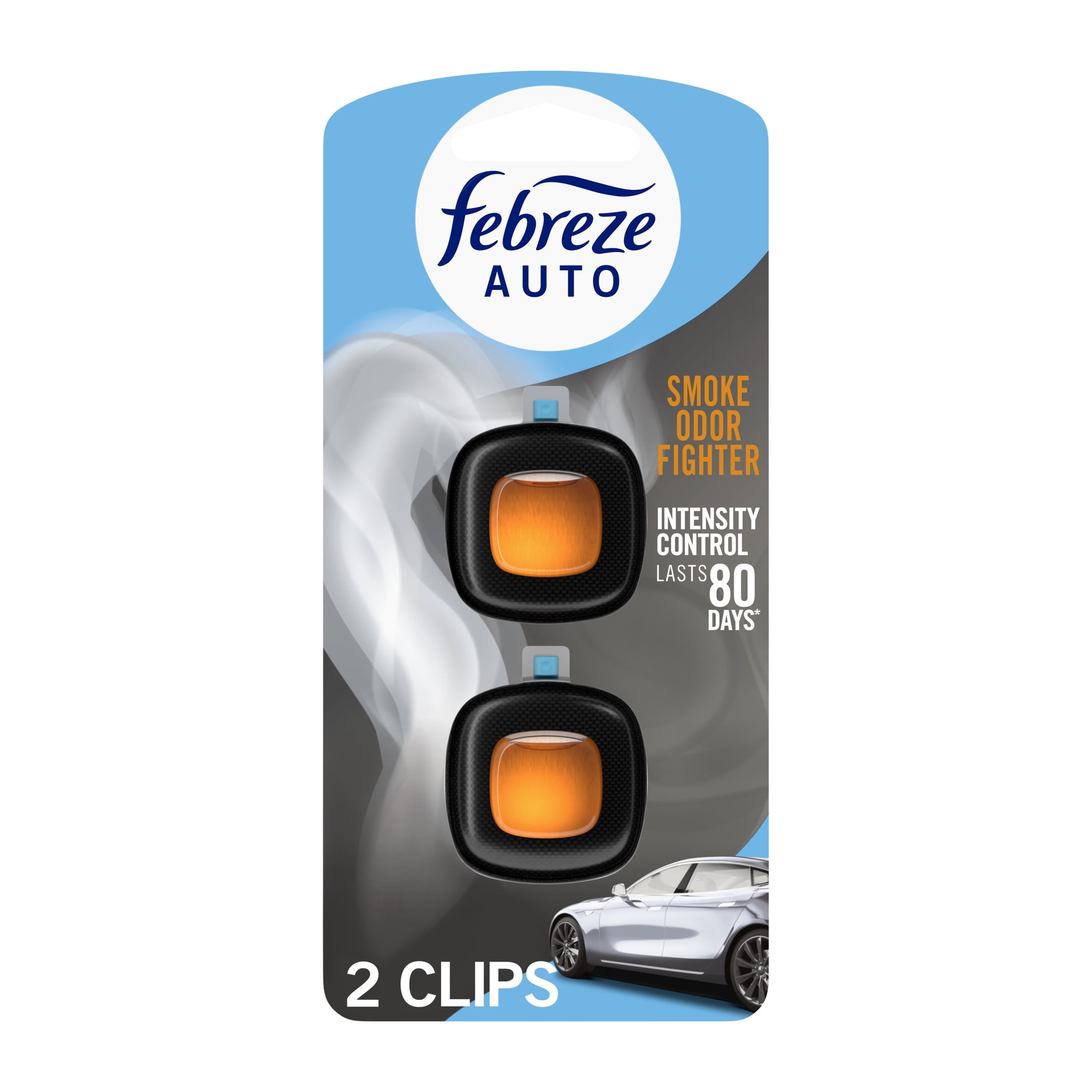 Febreze Auto Air Freshener Vent Clip Smoke Odor Fighter Scent, 2 Pack
