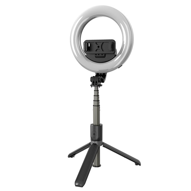 Luz de anillo LED de belleza para smartphone mini de 6 pulgadas, 3 modos de iluminación regulables, con trípode, palo para selfies y control remoto para transmisión en vivo, videos en línea y selfies