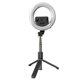 thumbnail image 1 of Luz de anillo LED de belleza para smartphone mini de 6 pulgadas, 3 modos de iluminación regulables, con trípode, palo para selfies y control remoto para transmisión en vivo, videos en línea y selfies, 1 of 6