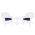 thumbnail image 1 of Jeco Ensemble de Conversation en Osier 3 Pcs, Blanc avec Coussins Bleus, 1 of 10