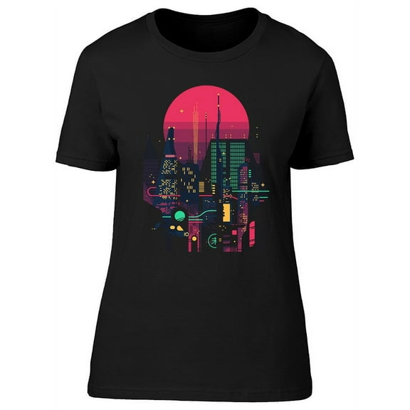 Cool Futuristic Cityscape Icon T-Shirt Women -Image by Shutterstock, Female Small