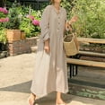 thumbnail image 3 of Women Autumn Round Neck Buttons Down Tunic Dress, 3 of 4