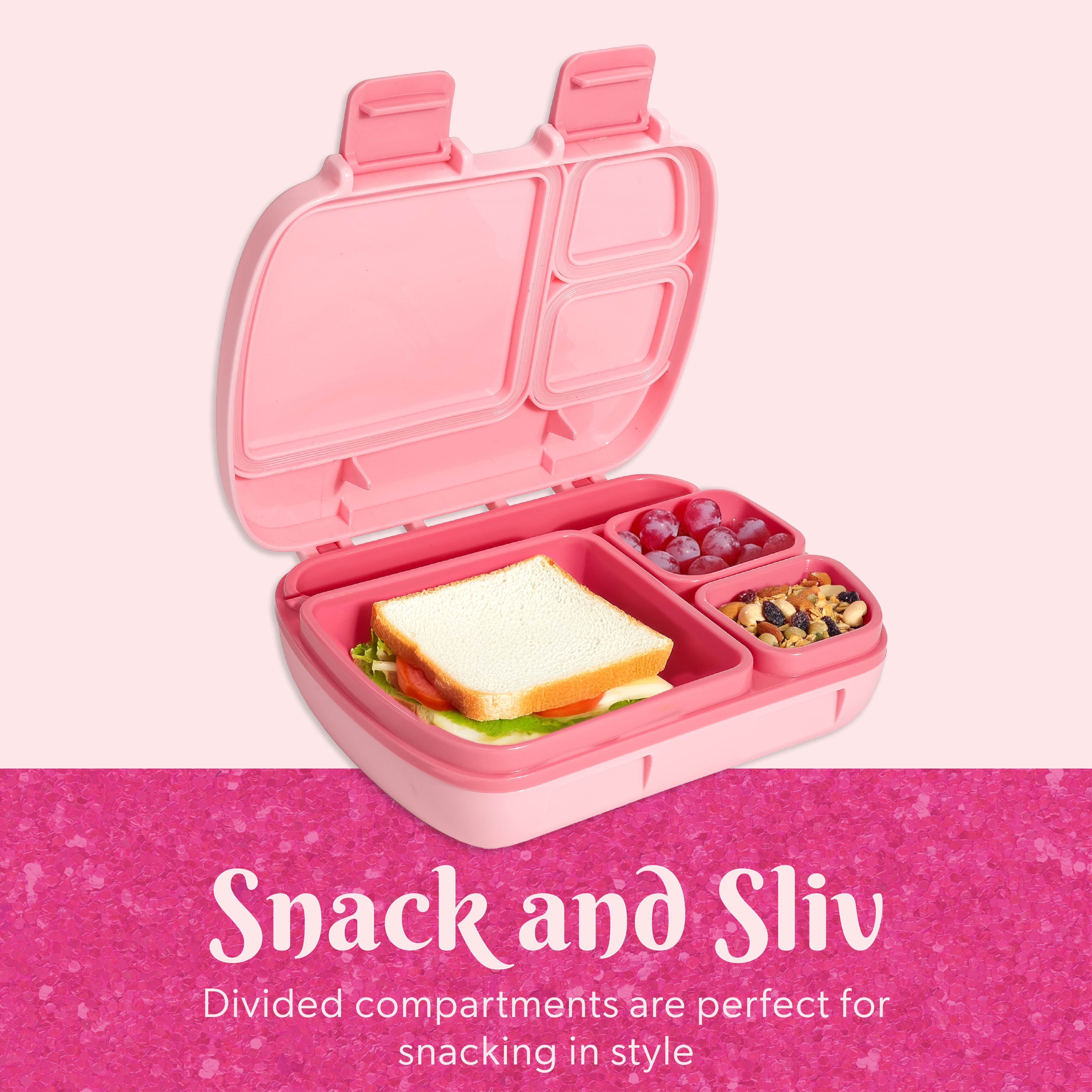 Paris Hilton Bento-Style Lunch Box, 4 Compartments, Built-In Phone Stand, Removable Tray, Bow Design Lid, Pink