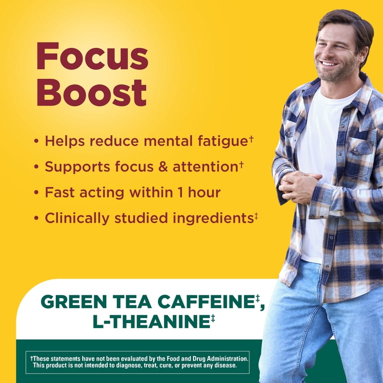 Nature Made Focus Boost Capsules Fast Acting Green Tea Caffeine +