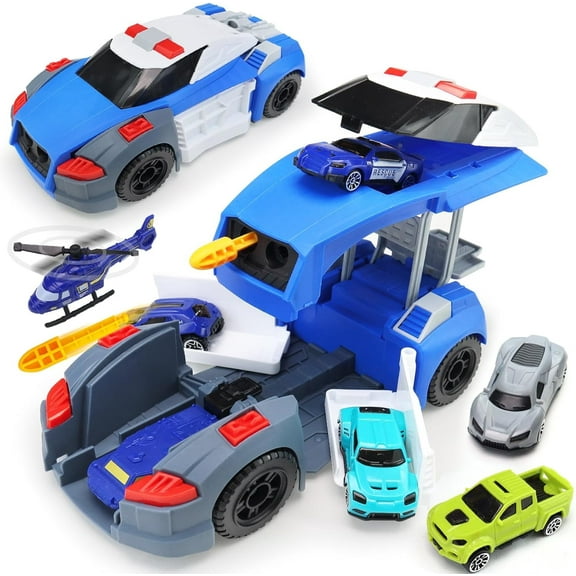 Kids Toys for 3 4 5 6 7 8 Years Old Boys,Deformation Police Car Toys Playset for Kids with Launchable Missile, Helicopter and Vehicles Set for Boys and Girls Gift for Christmas Birthday