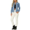 thumbnail image 2 of Chaquetas de mezclilla para mujer INSPIRE CHIC con cuello alzado, mangas largas, chaquetas de jean cortas, azul claro, talla L, 2 of 6