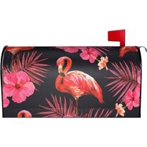 Flamingo with Tropical Palm Leaves and Hibiscus Flower Mailbox Cover Magnetic Mailbox Wraps Post Box Cover Décor 21x18 in