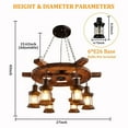 thumbnail image 4 of AFANQI 6 Lights Industrial Wooden Hanging Lighting,  Dia 27 inch Metal Chandelier Farmhouse Vintage Pendant Lamp Fixture Glass Lampshade, 4 of 15