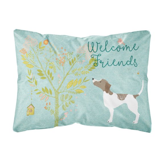 Carolines Treasures BB7598PW1216 Welcome Friends Pointer Canvas Fabric Decorative Pillow  12H x16W multicolor
