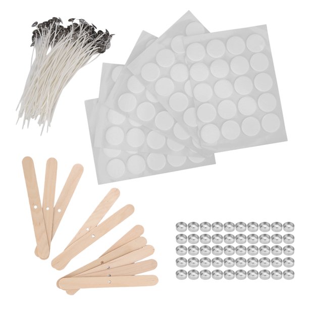Kit de Fabricación de Velas 100 Piezas de 15 Cm de Mechas de Velas + 100 Piezas de Pegatinas de Doble Cara para Mechas + 50 Piezas de Conchas de Velas + 10 Piezas de Soportes de ANGGREK Otros