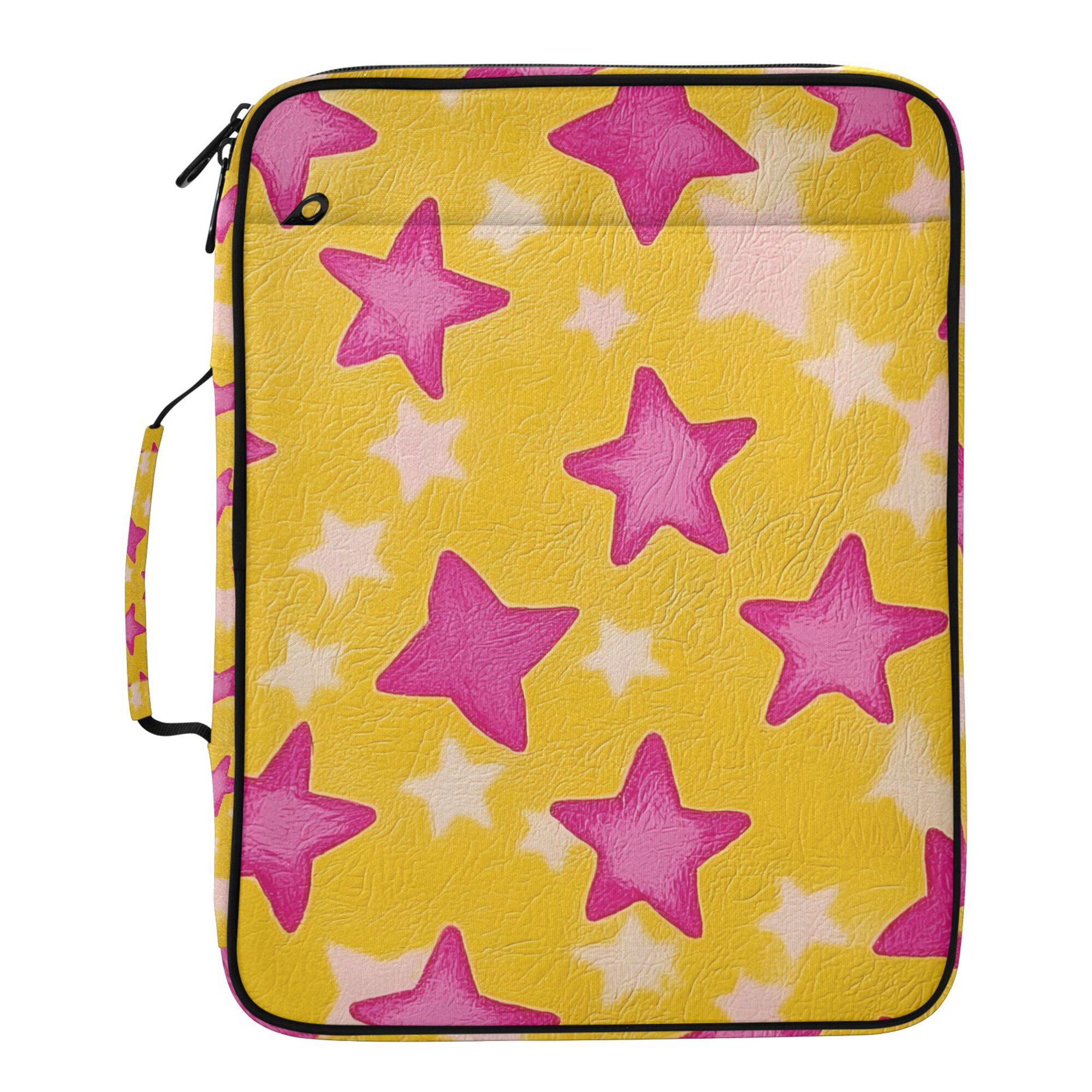 FORMRS Accordion File Folder A4 Size 7-Pocket Expanding Document Organizer Bag with 3 Ring Binder, Large Pink Stars