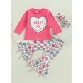 thumbnail image 2 of Suealasg Kids Girls Valentine's Day Clothes 6M 1T 2T 3T 4T Little Girls Long Sleeve Crew Neck T-Shirts Letter Heart Print Flare Pants Headband 3 Piece Toddler Girls Cute Spring Outfits, 2 of 8