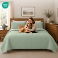 thumbnail image 4 of IR Imperial Rooms 2-Piece Soft Linen Quilt Set, Ultrasonic Chevron Pattern All Season Coverlet, Twin, Olive Green, 4 of 11