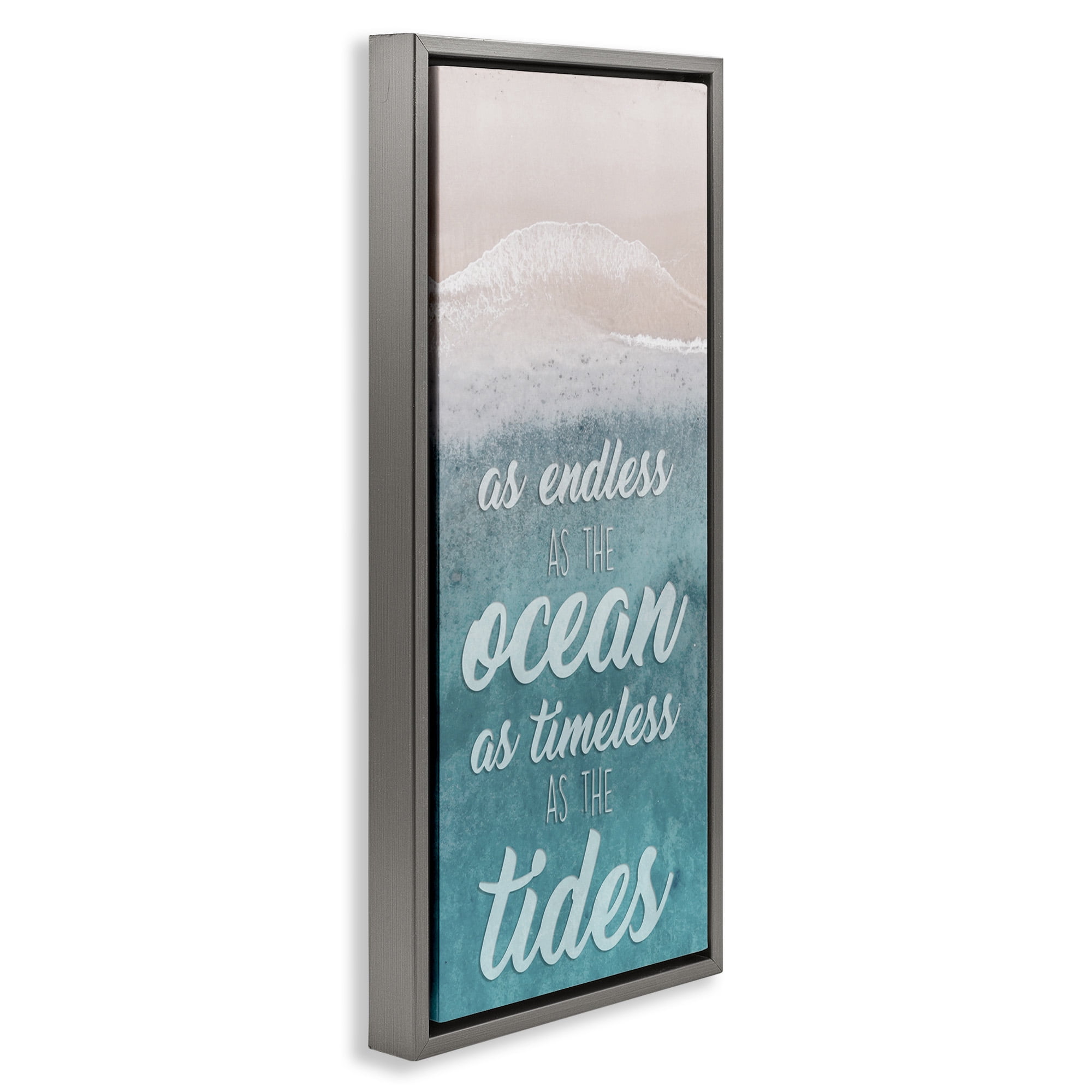 Stupell Industries Timeless As Tides Beach Phrase Inspirational Painting Gray Floater Framed Canvas Art Print Wall Art, 15 x 31