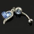 thumbnail image 2 of Ruanlalo Shiny Rhinestone Dangle Love Heart Barbell Navel Belly Bar Button Ring Piercing Sapphire Blue, 2 of 6
