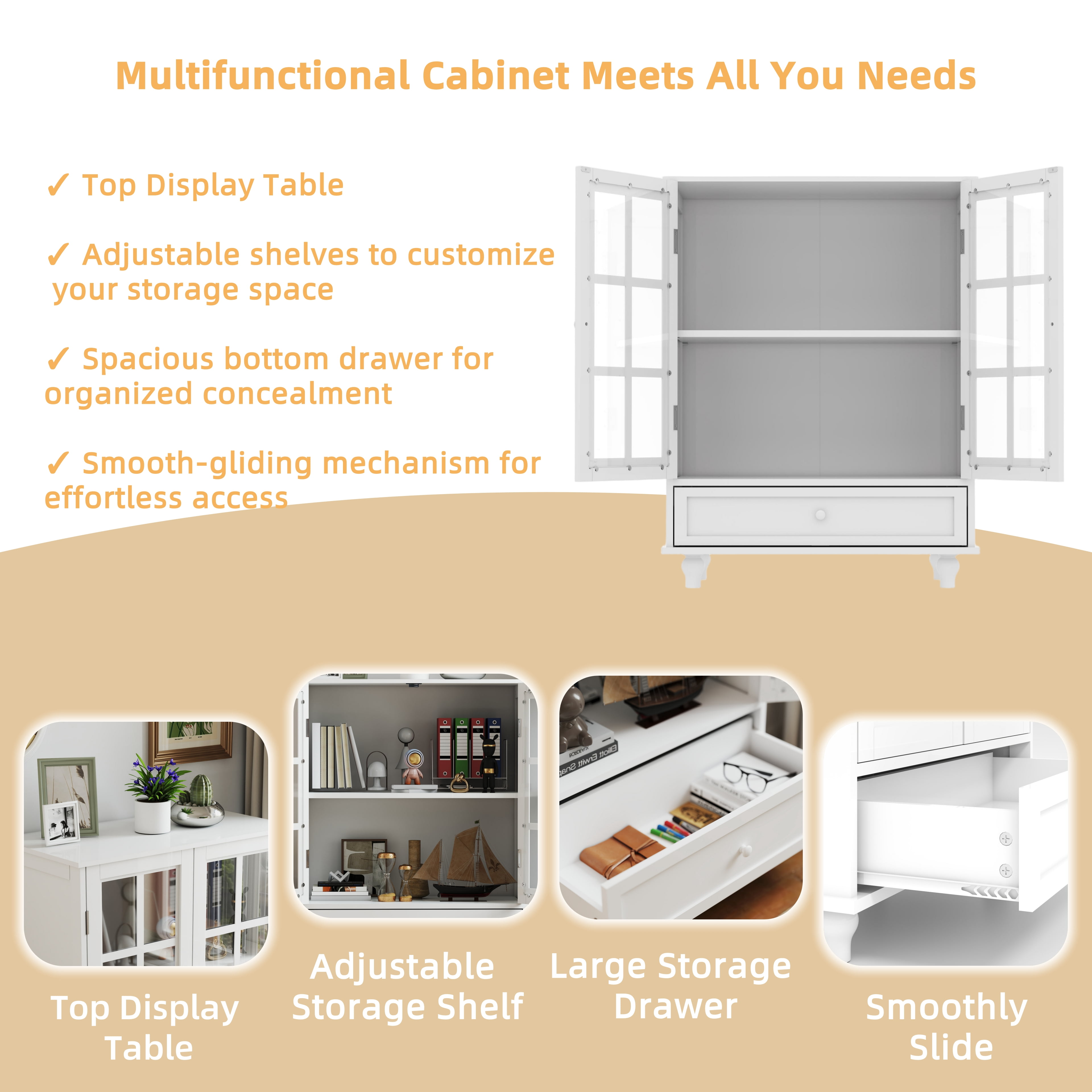 TrumanPick Sideboard Buffet Cabinet with Glass Doors & Drawer - 36" Kitchen Pantry Storage Cabinet for Dining Room, Living Room Coffee Bar,White
