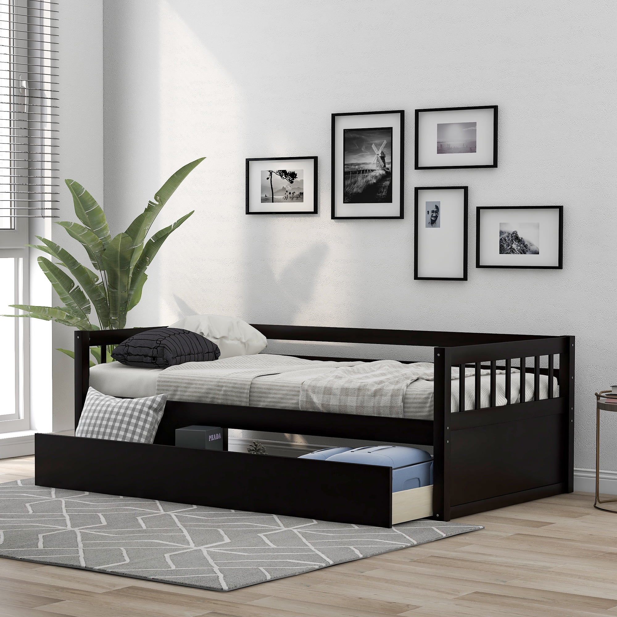 Twin Size Daybed with 2 Drawers, Wood Slat Support Day Bed Frame, Twin Platform Bed Frame