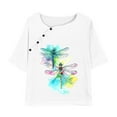 thumbnail image 4 of BVnarty Women's Dragonfly Print Summer Pajama Set Loose Short Sleeve Round Neck T-Shirt Drawstring Pants Homewear 2 Piece Outfits Tracksuit White XXL, 4 of 5