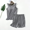 thumbnail image 4 of Women Two Piece Loungewear Solid Color Built In Bra Tank Top And Elastic Waist Shorts Comfortable Breathable Sleepwear Set For Everyday Wear,Dark Gray,Xxl, 4 of 4