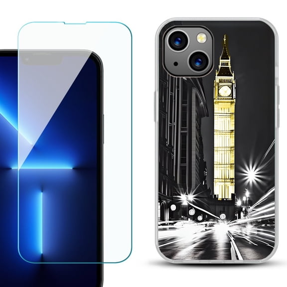 OneToughShield ® for iPhone 15 Plus Shockproof Phone Case, with Tempered Glass Screen Protector - London Night