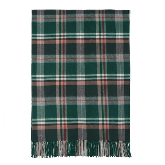 STP GOODS Scottish Plaid Wool Throw Blanket with Fringe 74.8x55.1" (190x140 cm) Tartan Throw Wrap Wool Blanket for Couch Sofa or Bed 100% Wool Throw, Green and Red