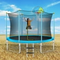 thumbnail image 5 of Noble House 8FT Outdoor Trampoline for Kids with Safety Enclosure Net, Basketball Hoop & Ladder, Blue, 5 of 7