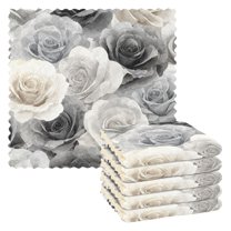 6PCS Dish Towels and Dish Cloths Reuseable Dishcloths Sets for Washing Dishes, Cooking, Baking Size 11" x 11" Ink Wash Style Roses