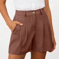 thumbnail image 5 of Summer Womens Shorts Fashion Shorts For Women High Waisted Cuffed Back Elastic Waistband Pleated Linen With Pockets Pants For Women, 5 of 6