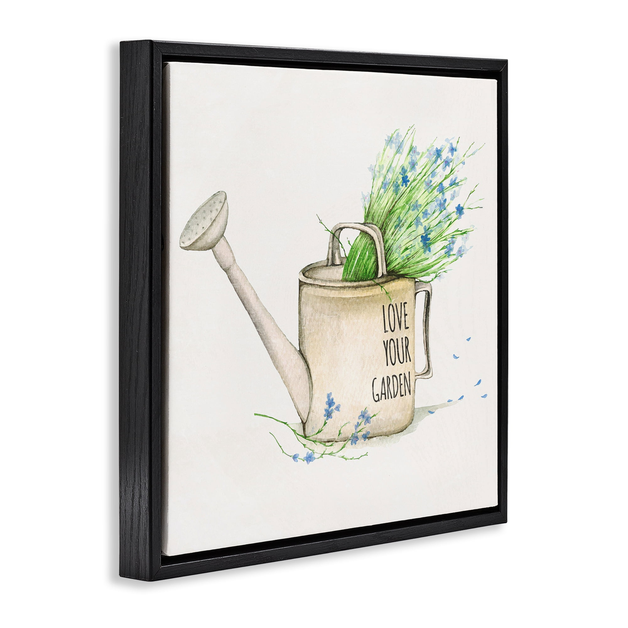 Stupell Industries Love Your Garden Phrase Plants & Flowers Painting Black Floater Framed Canvas Art Print Wall Art, 25 x 25