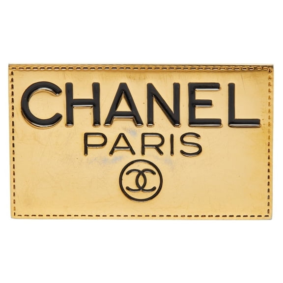 Pre-Owned CHANEL logo plate brooch, gold plated, women's