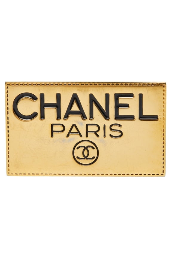Pre-Owned CHANEL logo plate brooch, gold plated, women's