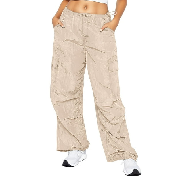 Gibobby Pantalones deportivos tipo cargo para mujer Deportes y ocio para mujer Nuevos pantalones cargo con cordón Pantalones de pierna ancha con múltiples bolsas(Beige,M)