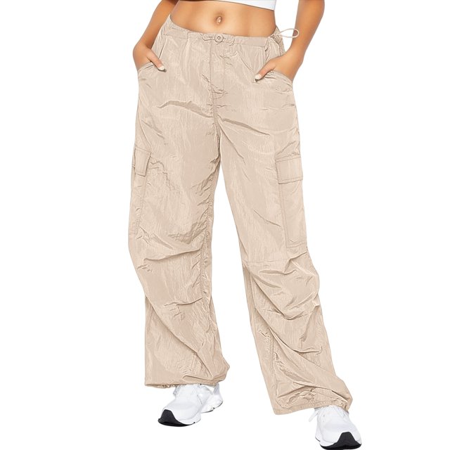 Gibobby Pantalones deportivos tipo cargo para mujer Deportes y ocio para mujer Nuevos pantalones cargo con cordón Pantalones de pierna ancha con múltiples bolsas(Beige,M)