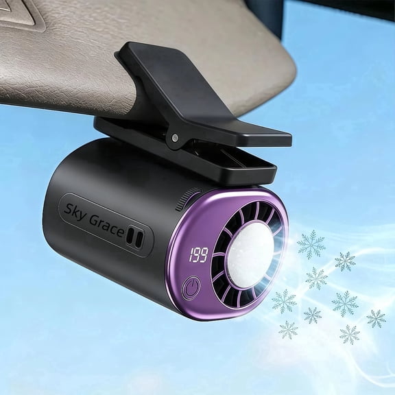 2026 Clip-on Car Air Conditioner Fan, 360° Rotation USB Rechargeable Portable Mini Cooling Fan, LED Display 199 Speed Personal Cooler for Office Beach Camping (Black)