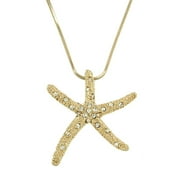 FALARI Starfish Pendant Necklace Rhinestone Crystal Gold High Polished J0543-GOLD