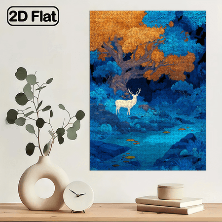 (1000pcs) Adult Mini Puzzles, with Blue Forest Deer Creek Design - Scratch-Resistant, High Difficulty, Suitable for Adults, Family Entertainment, Home Decoration, Christmas, And Gift Ideas to Ch
