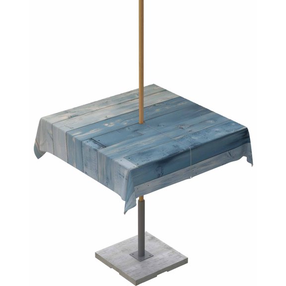 Hokiten Outdoor Tablecloths with Umbrella Hole & Zipper, Blue Farmhouse 60x60 Inch Square Tablecloths, Vintage Wooden Country Waterproof Table Cloth, Patio/Pool/Picnic Table Covers