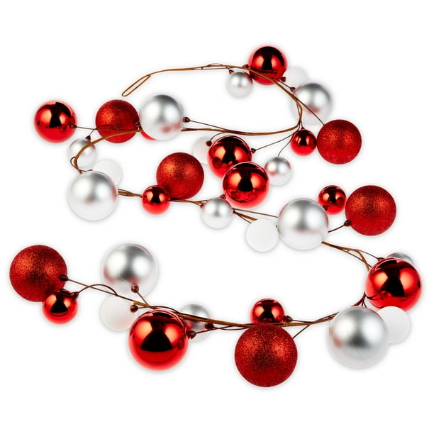 Holiday Time Red and Silver Shatterproof Christmas Ball Garland, 72