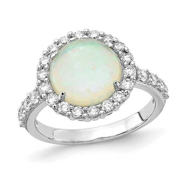 Lab-Created Opal Ring in Sterling Silver with Cubic Zirconia (CZ)