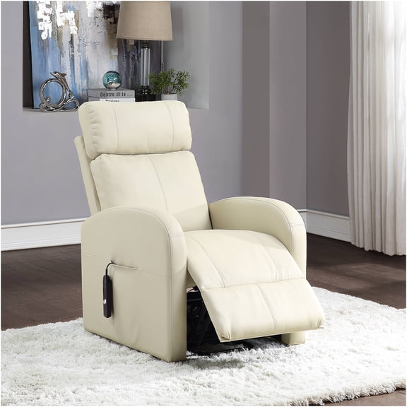 JERFIT Beige Power Lift Recliner Chair with Remote - Electric Massage Recliner for Elderly, PU Leather Motion Sofa Chair with Wall Hugger Design, Tufted Back