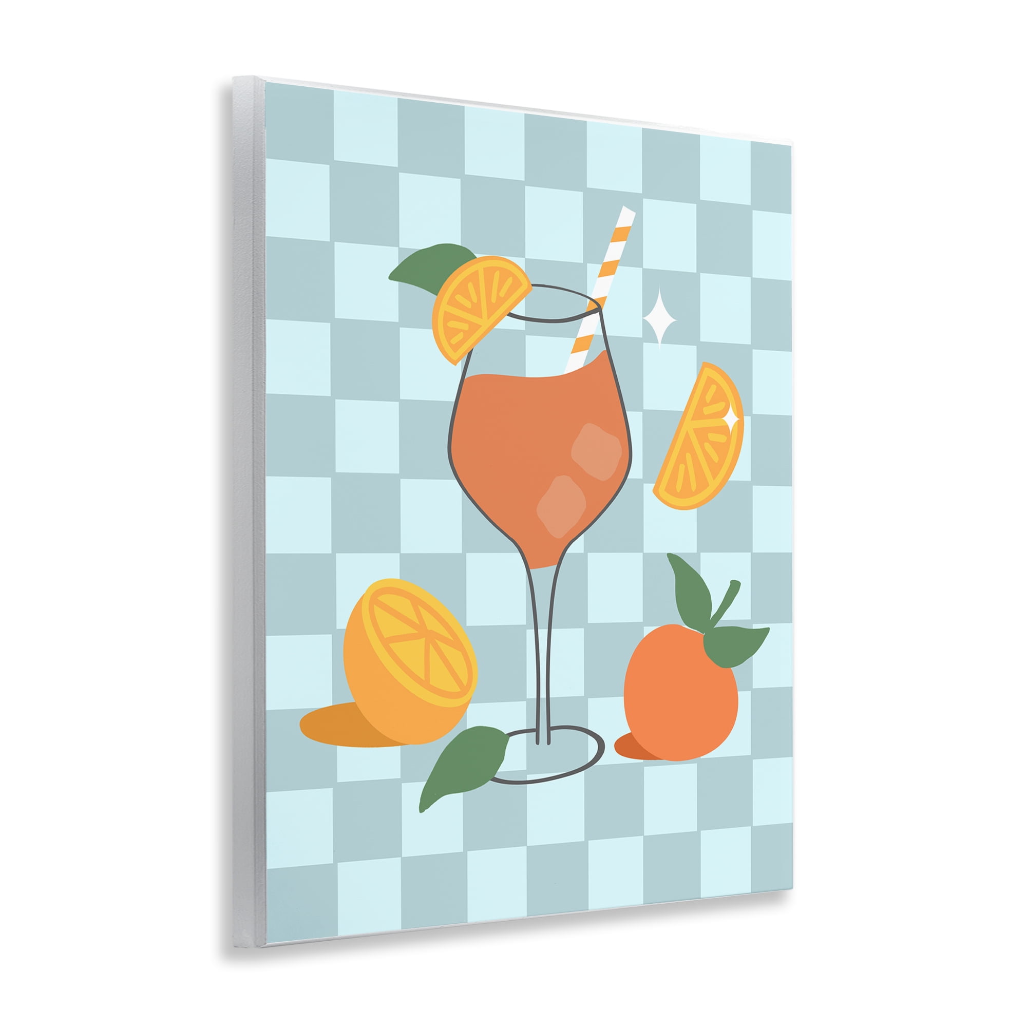 Stupell Industries Checkered Fruity Cocktail Food & Beverage Painting Unframed Art Print Wall Art, 11 x 14