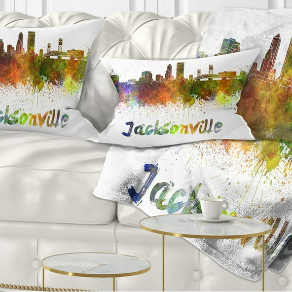 Designart Jacksonville Skyline - Cityscape Throw Pillow - 12x20