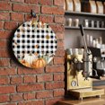 thumbnail image 2 of Welcome Sign for Front Door, Orange Green Pumpkins Fall Round Metal Wall Art Wreaths, Thanksgiving Maple Leaf Plaid Outdoor Indoor Wall Hanging Sign for Porch Decor Housewarming Gifts 5.9 Inch, 2 of 8